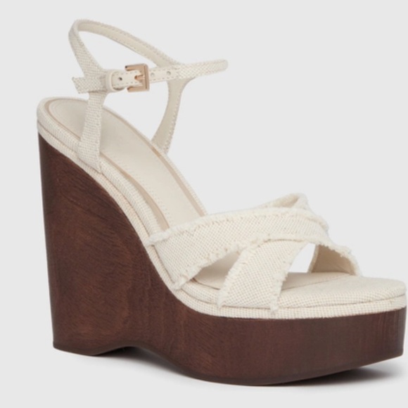 PAIGE Shoes - PAIGE Harlow Wedge Elegant Cream Sandals Natural Canvas Women Size 8 NWOB